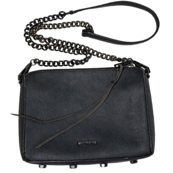 Rebecca Minkoff Avery Black Saffiano Leather Crossbody Bag Purse Studded Chain - Picture 16 of 16